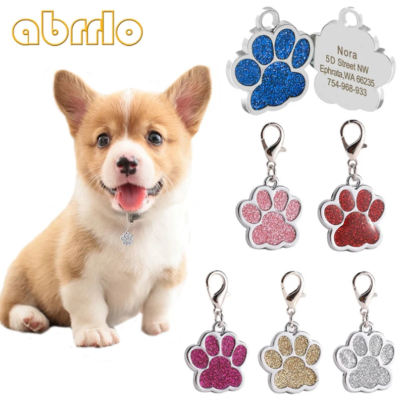 

Personalized Dog Tags For Dogs Free Engraved Puppy Cat ID Name Collar Tag Glitter Paw Shape Pets Pendant DIY Dog Accessories