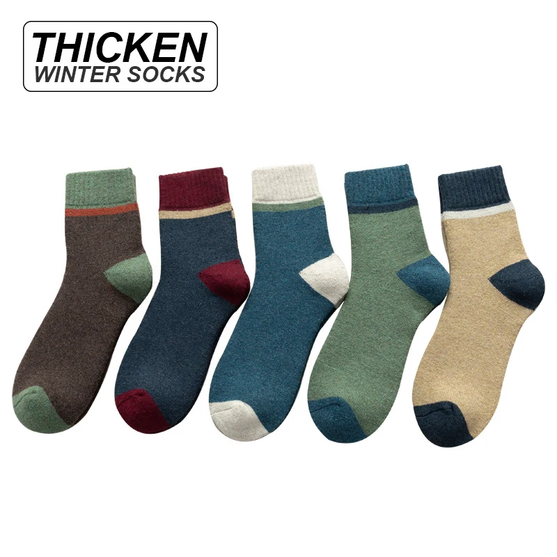 High Quality 5pairs/ Lot Men's Socks Thickened Autumn Winter Warm Breathable Business Terry Male Long Socks 2020 New