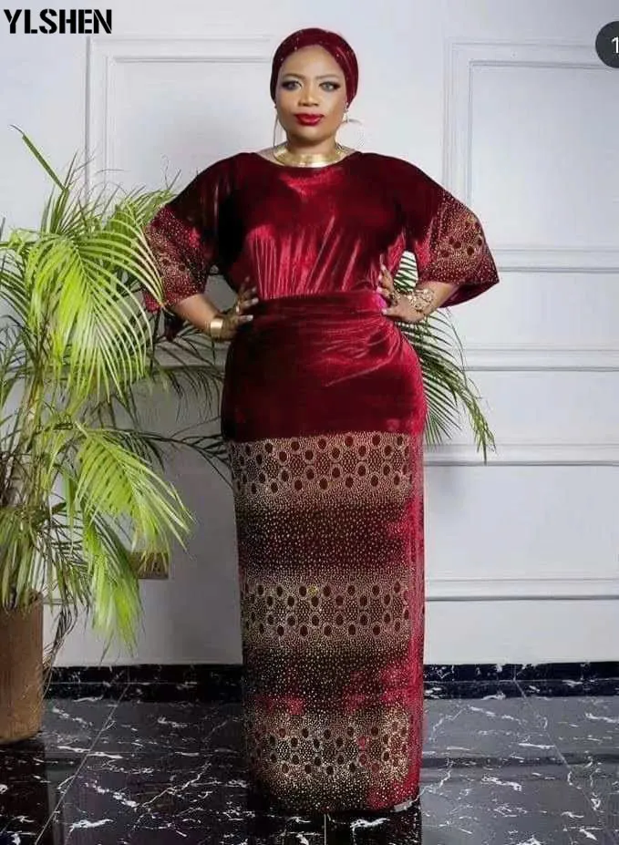 African Dresses for Women 3 Piece Set Dashiki Diamonds Tops Skirt African Clothes Bazin Broder Riche Fashion Robe Africaine Femme 40