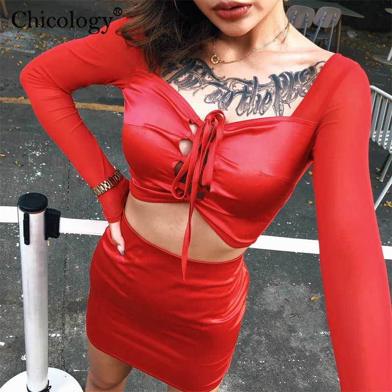 Chicology сетка сеткой атласное атлас зашнуровать 2 комплект из двух предметов в