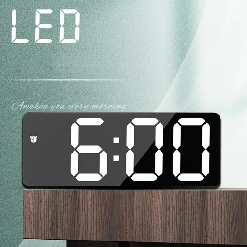 Acrylic/Mirror Alarm Clock LED Digital Voice Control Snooze Time Temperature Night Mode 12/24 Hours Display Table | Дом и сад