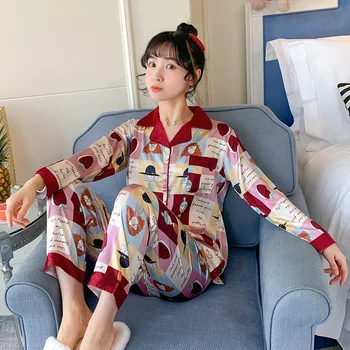 

EJIAMEIJR genuine silk pajamas for women Pyjamas Suit ladies soft Sleepwear Girls Thin Loungewear Casual Satin Pyjama Fashion