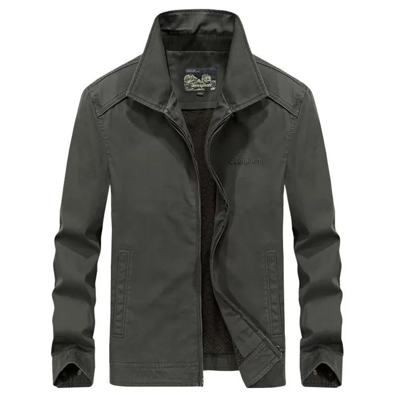 

AliExpress Men Middle-aged Large Size Fold-down Collar Jacket Pure Cotton Loose-Fit Workwear Tops Men Casual Jacket Thin