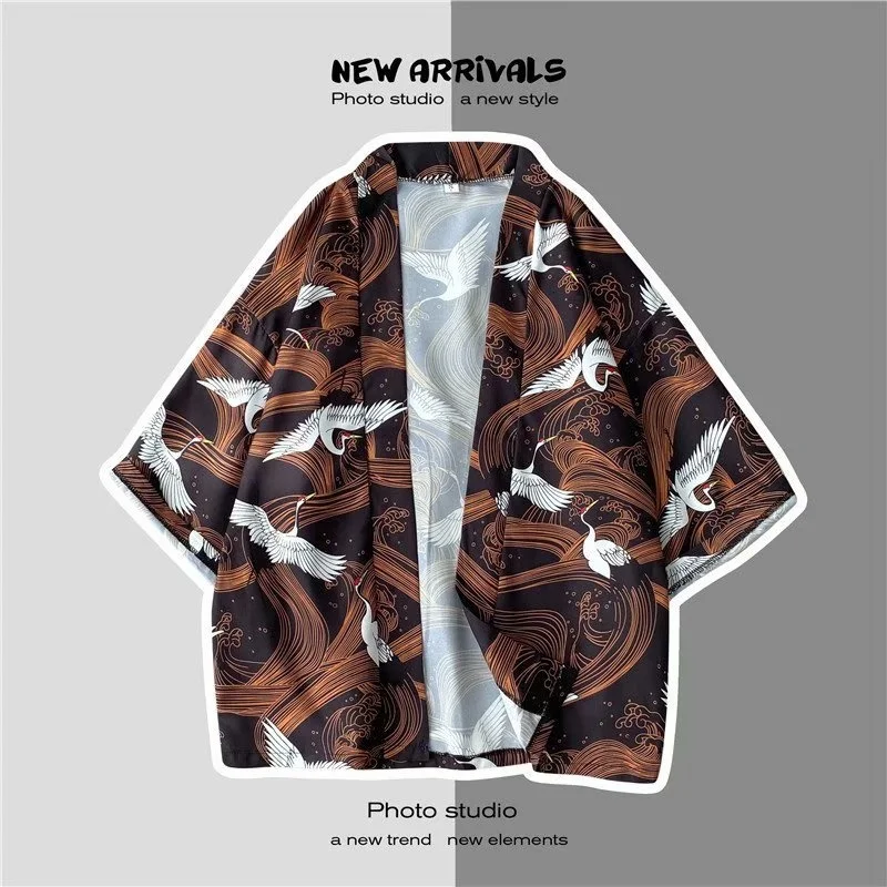 V-hanver Kimono Man Japanse Kleding Yukata Mannelijke Samurai Kostuum Haori Obi Strand Mannen Kimono Vest Japanse Streetwear Jas