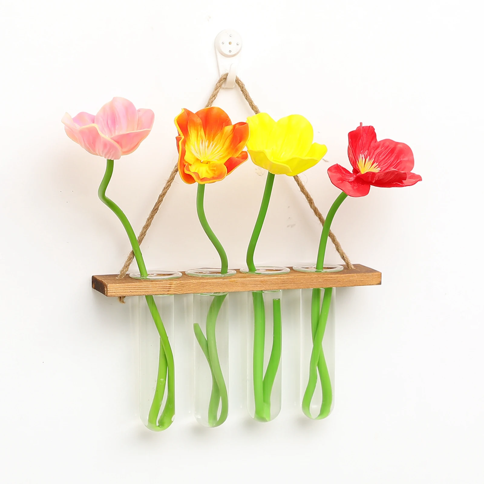 Glass Hanging Planter Terrarium Plants Wood Hanger Test Tube Vase Natural