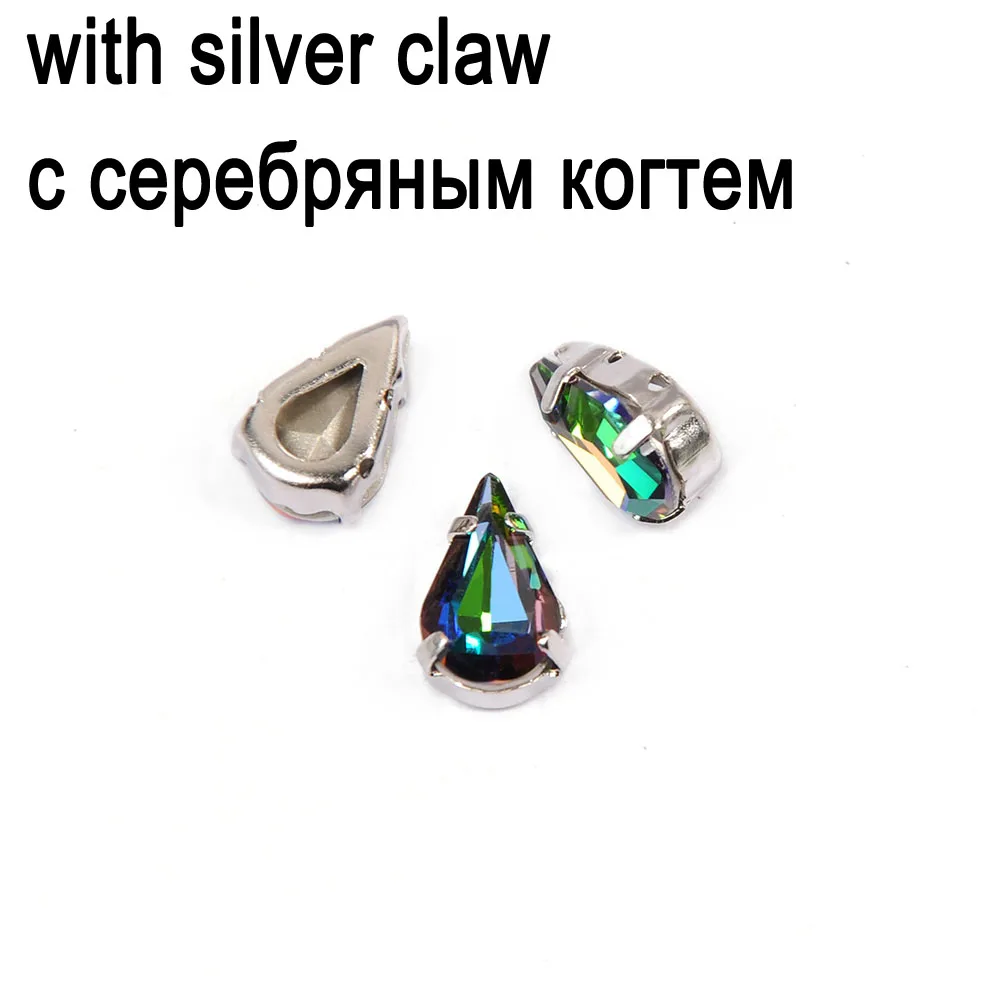 With Silver Setting CTPA3bI Vitrail форма средней расцветки каплевидной формы пришить на Стразы материал стекла Pointback стразы из горного хрусталя DIY Одежда Strass - Цвет: With Silver Setting