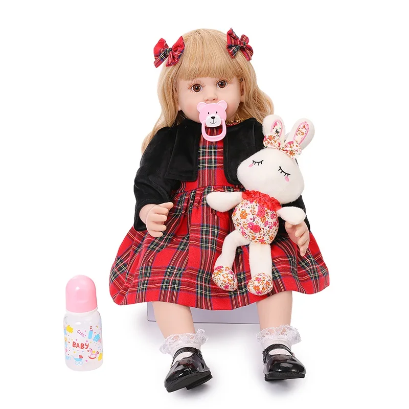 60 см новые элегантные куклы для новорожденных, мягкая виниловая красная ткань, силиконовая детская принцесса с длинными золотыми волосами для детей, рождественские подарки