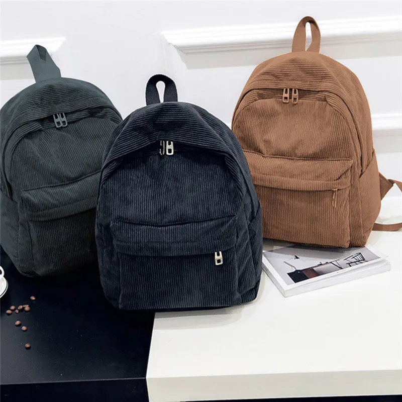 Mochila De tela suave para mujer, morral escolar de pana para chica adolescente, mochila con rayas, pantalla de terciopelo