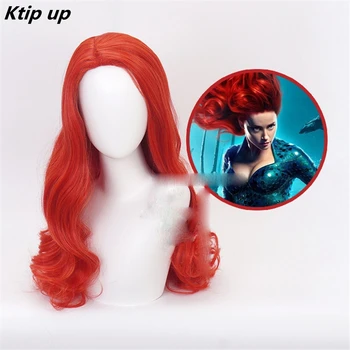 

Ktip Up Movie Aquaman Mera Cosplay Wig 85cm Red Long Curly Wavy Heat Resistant Synthetic Hair Women Party Wig + Wig Cap