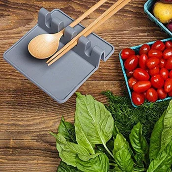 

Silicone Spoon Rest Kitchen Utensil Rest Ladle Spoon Holder for Kitchen Counter or Stove Top 2 PCS(Gray)