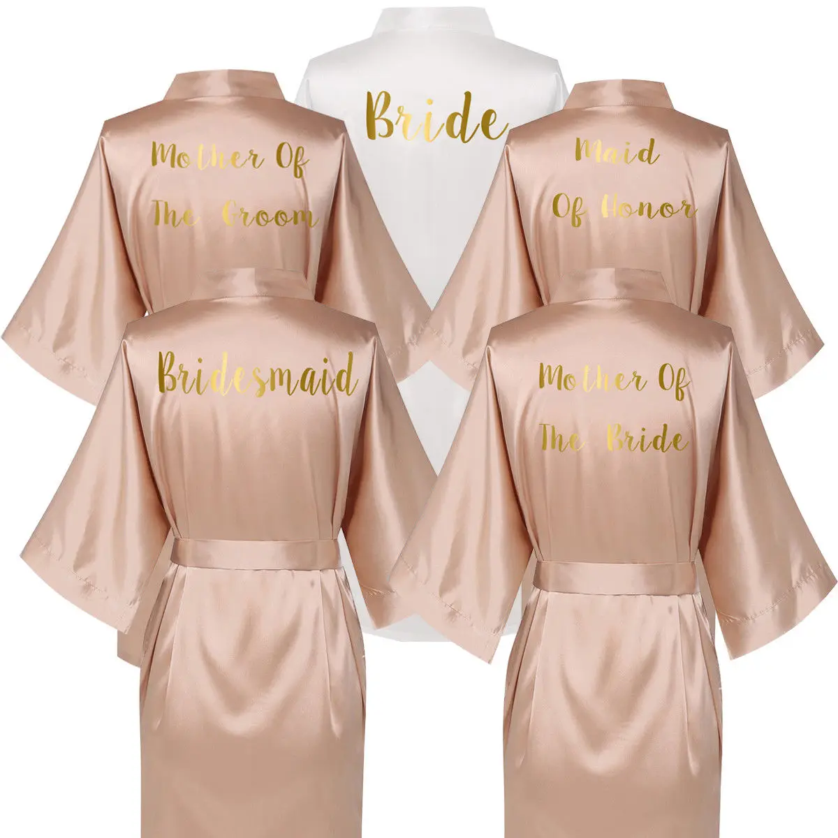 Owiter Sexy Plus Size Rose Gold Silk Satin Kimono Robe Wedding Robe Bridesmaid Sister Mother Bride Robes Dressing Gown for Women