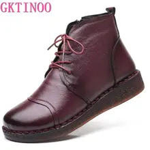 GKTINOO/осенние женские короткие ботинки из натуральной кожи на шнуровке г. Женские зимние короткие плюшевые Нескользящие кожаные ботинки с боковой молнией