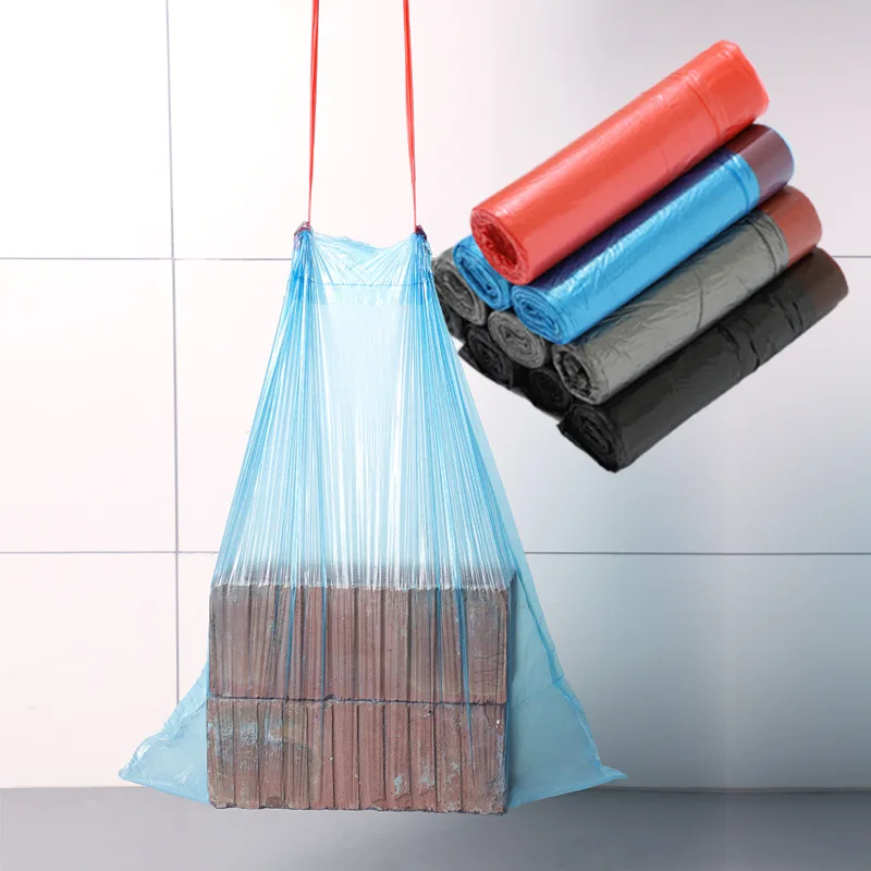 

Drawstring Garbage Bag Punctuated-Hand Garbage Bag Automatic Closing Thickened Kitchen Rope Plastic Bag Wholesale