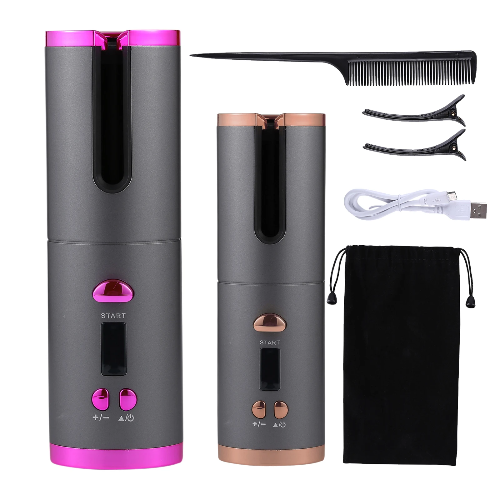 Cordless Automatic Rotating Hair Curler USB Rechargeable Curling Iron LED Display Temperature Adjustable styling tool Wave Styer