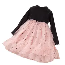 Осеннее платье для малышей; платья с длинными рукавами для младенцев; платья принцессы для маленьких девочек; модная праздничная одежда в горошек для маленьких девочек; Robe Fillette