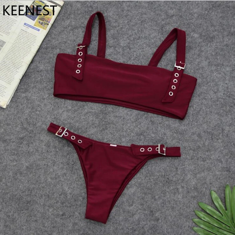 KEENEST Sexy Bikini Brazilian Swimsuit Keyhole Swimwear Female Bathing Suit Buckle Bikini Women Thongs Biquinis