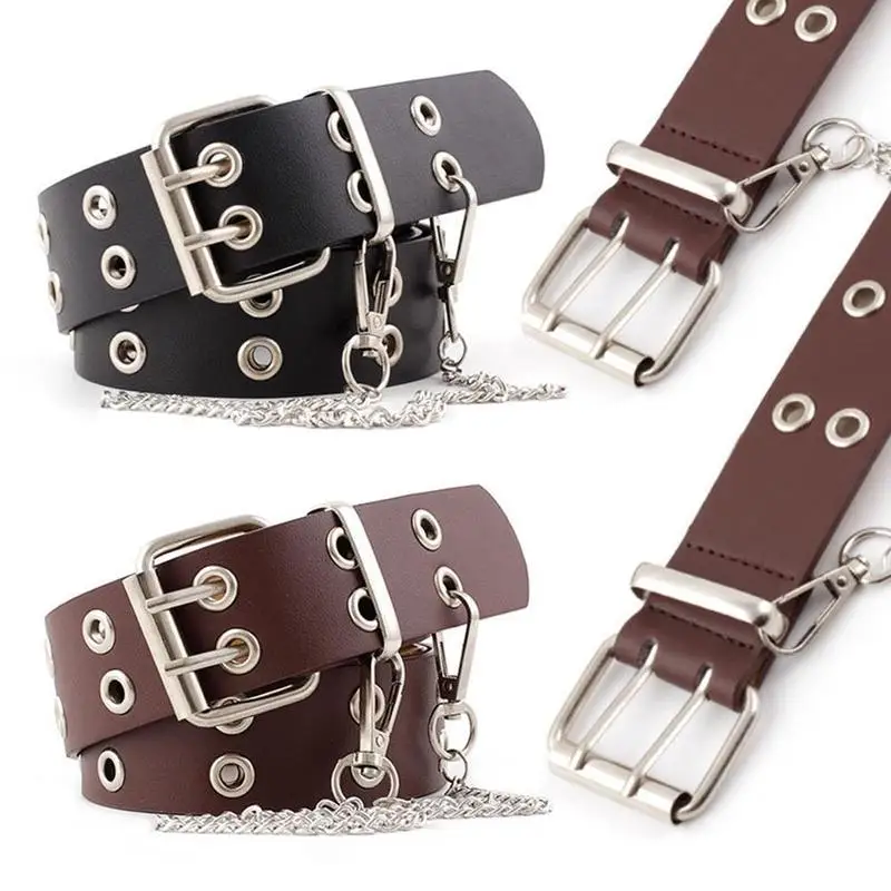 

Women's Belt with Chain Imitation Leather Pin Buckle Belt New Punk Style Jeans Fashion Individual Decorative Belts
