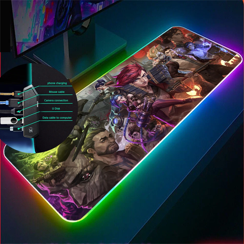 Концентратор ПК 4 в 1 USB LOL Настольный коврик Лига Легенд Jinx Jayce Vi пользовательский