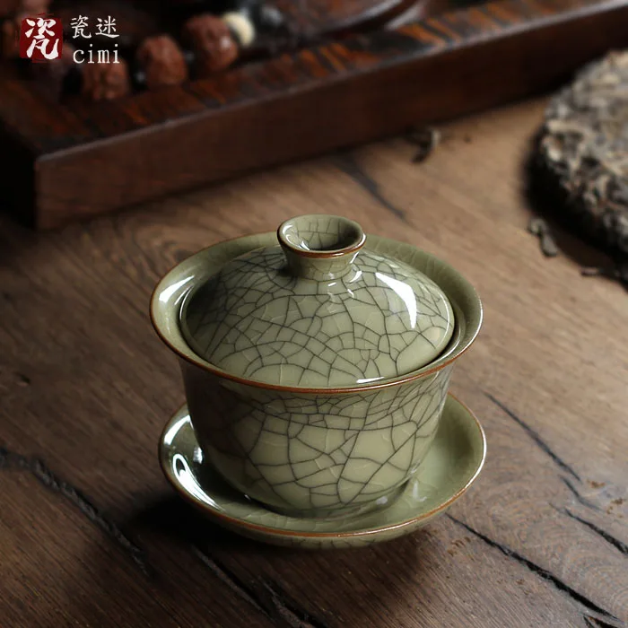 [GRANDNESS] Китайский Ge Kiln Longquan Celadon фарфоровая китайская гайвань чайные чашки и чаша керамическая 155 мл хрустящая глазурь чайник - Цвет: B