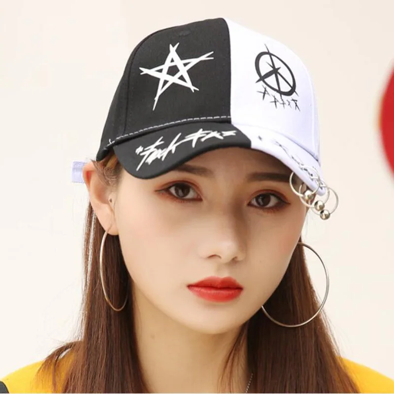 YOYOCORN New Student Young Men And Women The Spring Summer Sun Hat Cap And White Color Matching Pentagram Graffiti Baseball Cap white baseball cap mens