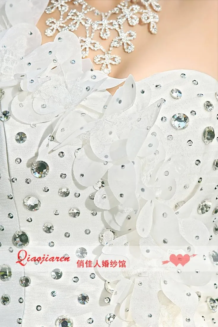 free shipping bandage dress crystal flowers One shoulder butterfly diamond tube top princess wedding dress formal dresses