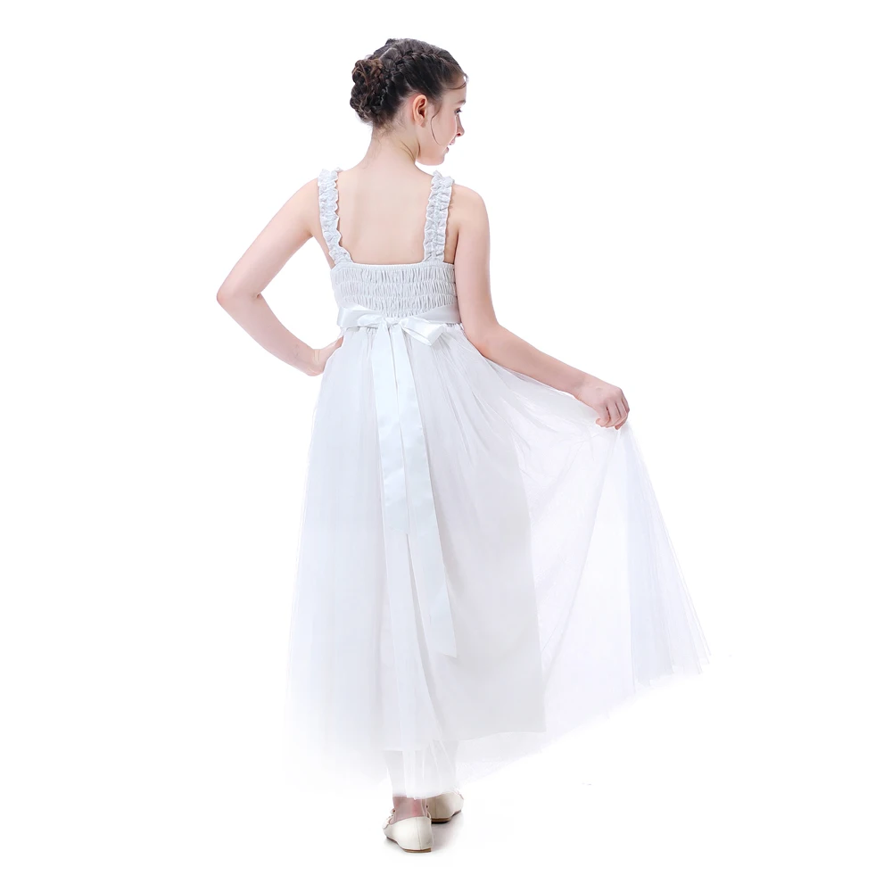 Flofallzique/платье принцессы для девочек с круглым вырезом; белое платье на подтяжках; удобная одежда для вечерние, свадебные, праздничные, сказочные