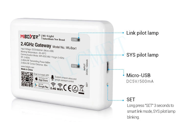 Miboxer WL-Box1 2,4 ГГц Wi-Fi контроллер DC5V IOS/Andriod система беспроводного управления с Alexa Google Home