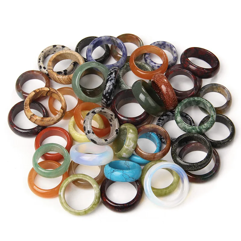 7 8mm Width Random Natural Stone Ring Turquoises Agates Finger Rings ...