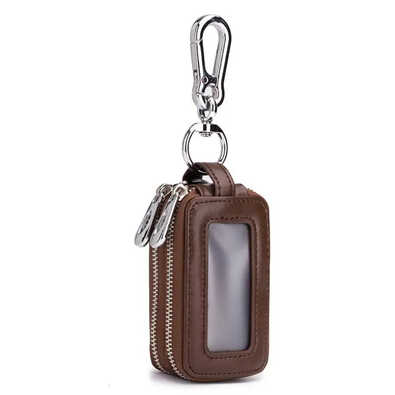 ACL-2468 Brown 2 Сумки San maries унисекс корова спилок кожа Ключи кошельки двойная молния ключница кожаный держатель для ключей Органайзер чехол для ключей Сумки - Цвет: ACL-2468 Brown 2