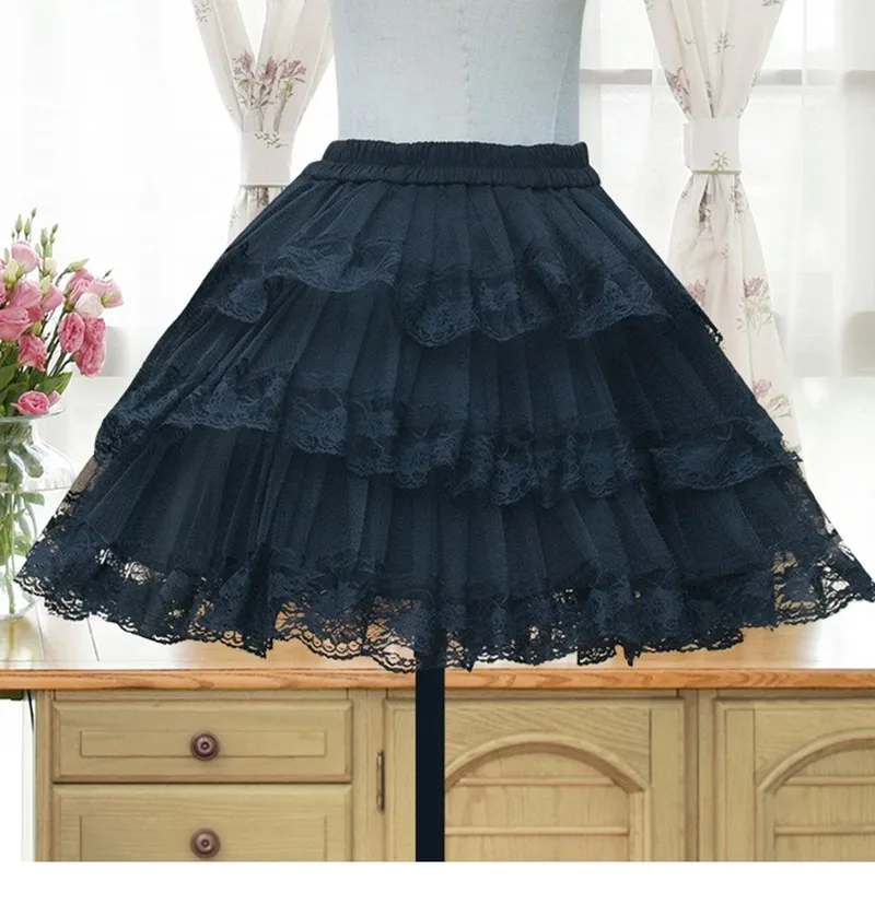 Cute 3 Layer Crinoline Lace Skirt Lolita Petticoat Short Underskirt