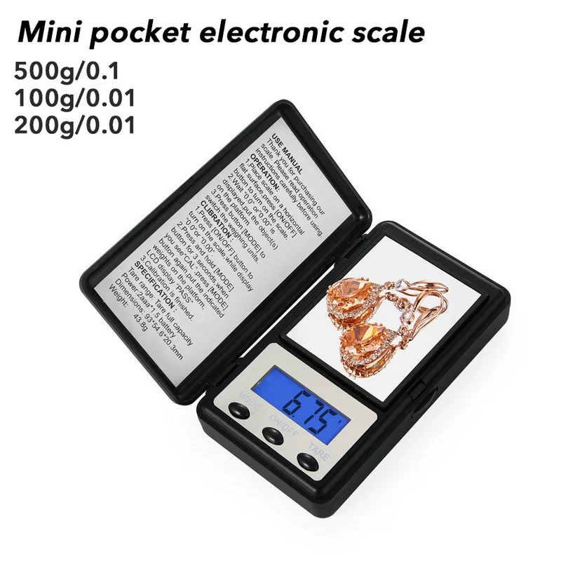 

Junejour 0.01/0.1g Mini Digital Scale Precise Electronic Pocket Scales for Food Jewelry Kitchen Weight Balance 100/200/500g