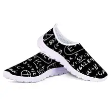 Black Sneakers for Women Common Equations Pattern Casual Flats Shoes Summer Beach Comfortable Mesh Slip-on Ladies Sports Shoes