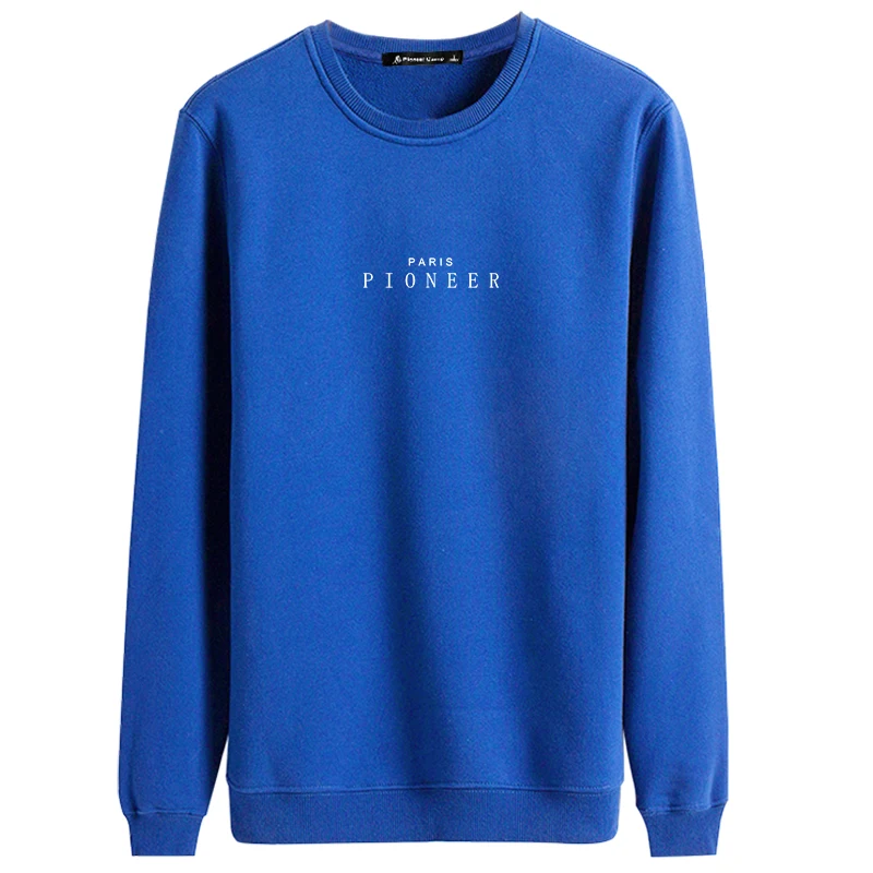 AWY702445W-Blue Пионерский лагерь с круглым вырезом зимний флисовый спортивный костюм повседневные толстые теплые толстовки мужские качественные худи с простым принтом - Цвет: AWY702445W-Blue