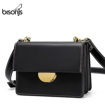 

BISONJS Cow Leather Luxury Handbags Women Bags Designer New Shoulder Bag High Quality Crossbody Bag for Women B1766