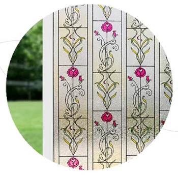 

Stained Flower Pattern Glass Sticker Static Cling 3D Laser Embossing Privacy Protection Multi-Size For Bedroom Bethroom Office