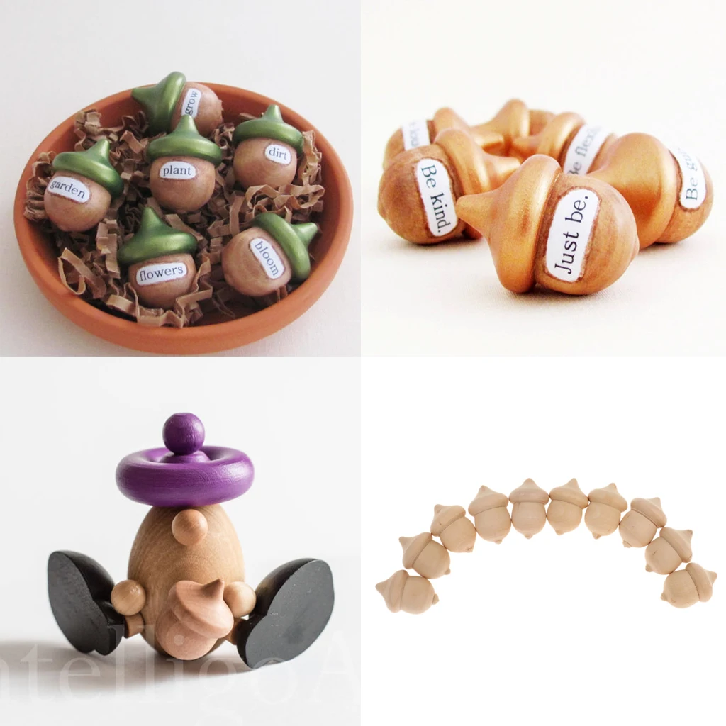 10 Pieces Wooden Acorns Kit - Unfinished Wood Acorns for Christmas Xmas Hanging Handmade Decorations
