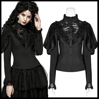 

PUNK RAVE Women's Gothic Lantern Sleeve Lace Shirts Fashion Women Steampunk Retro Party Forml Blouse