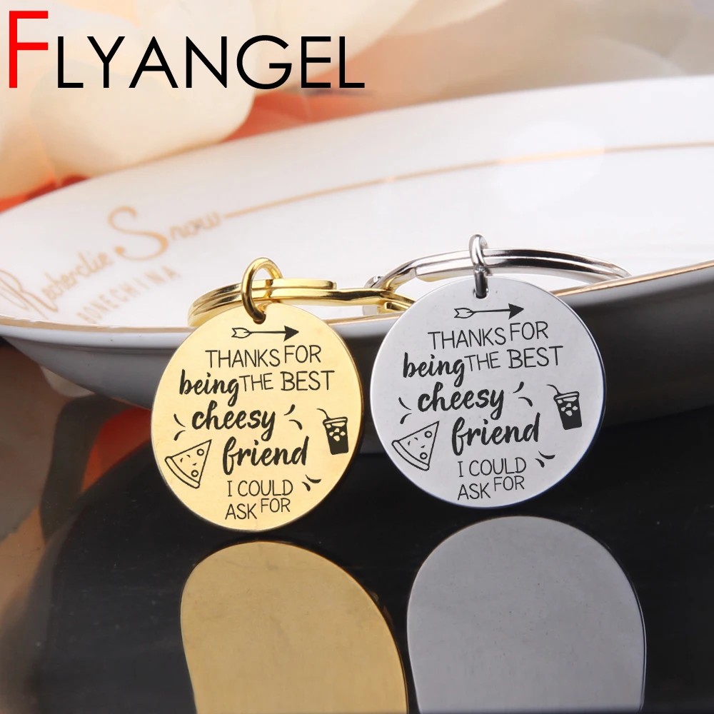 

FLYANGEL Best Friend Keychain Jewelry Gifts Engraved Pizza Thanks For Being The Best Cheesy Friend For Friendship Keyring