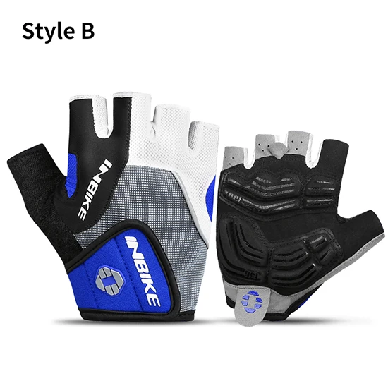 Style B-blue INBIKE полупальчиковые летние велосипедные перчатки MTB дышащие велосипедные перчатки мужские и женские фитнес-велосипед перчатки анти-шок спортивные перчатки - Цвет: Style B-blue