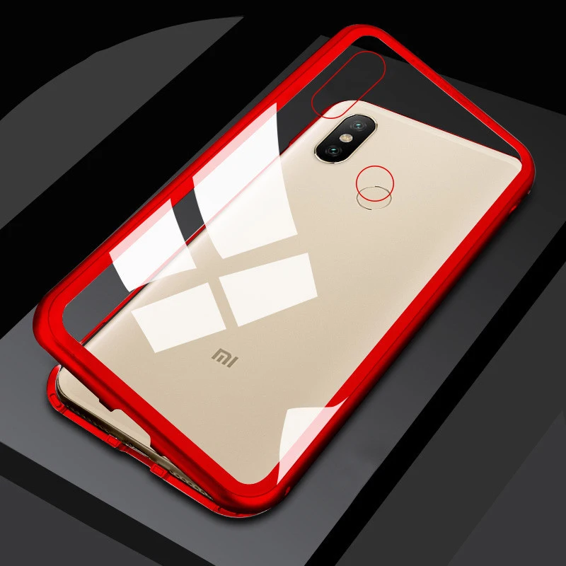 Металлический магнитный адсорбционный чехол для телефона для Xiao mi Note 10 CC9 Pro mi 8 9 SE 8 A3 Lite CC9e 9T Pro F1 закаленное стекло Магнитная крышка - Цвет: Transparent Red