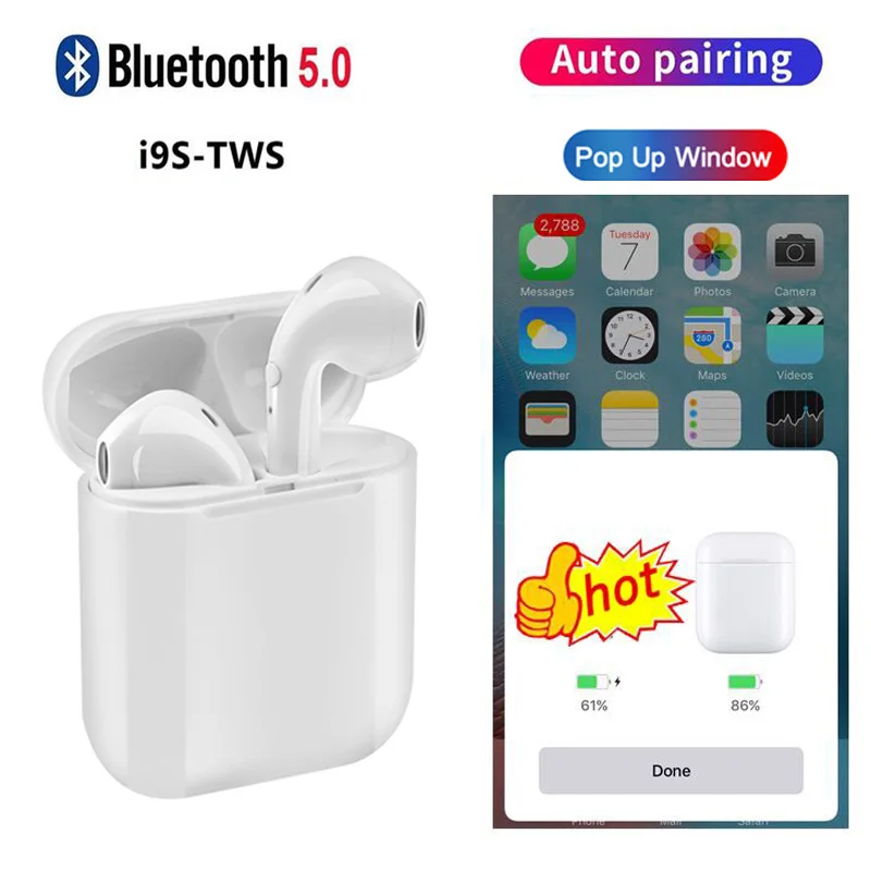I9s TWS Bluetooth 5 0 наушники настоящие беспроводные гарнитура с микрофоном Стерео Eirpods