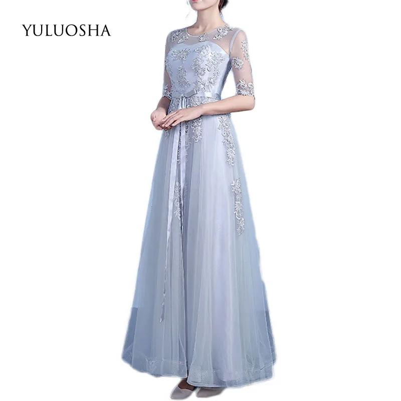 YULUOSHA 2020 New Arrival Women Fashion Evening Dress O-neck Tulle Applique Half Sleeve Floor-Length Elegant Party Formal Gowns | Свадьбы и