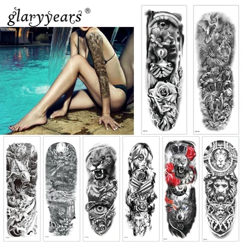 

glaryyears Full Arm Animals Pattern Temporary Tattoo Sticker Colorful Fake Sleeve Flash Waterproof Large Body Art Men Women TQB