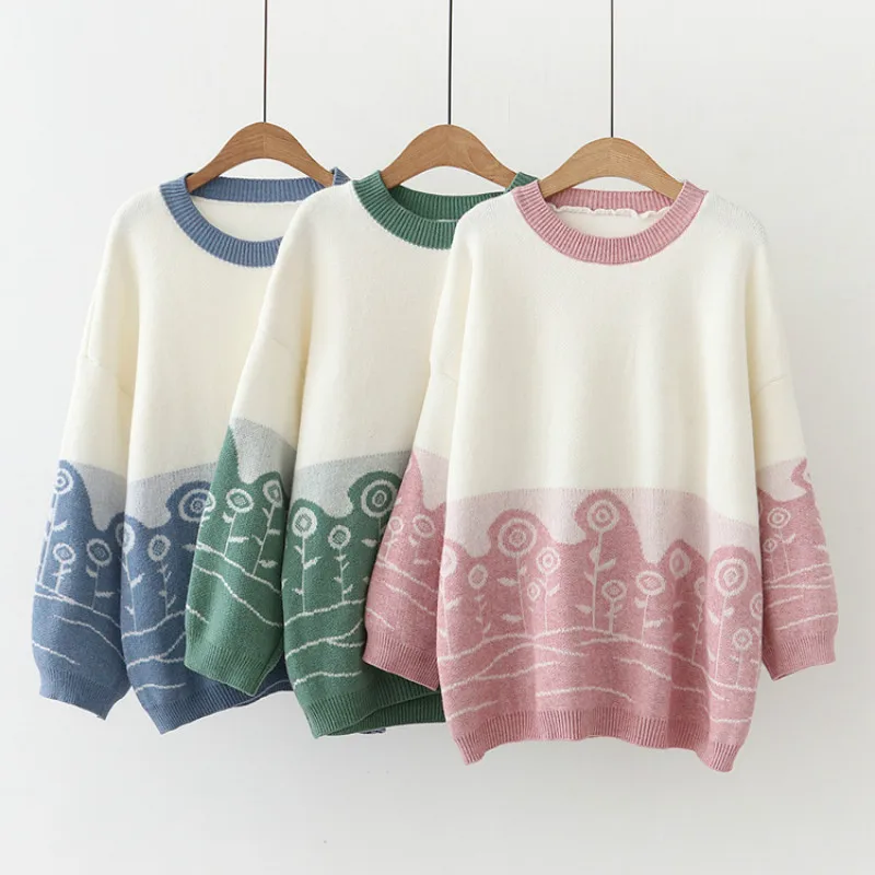 

Осенне-зимний пуловер, одежда для женщин, круглый воротник, длинный рукав, свободный свитер, Женский Повседневный модный нижний свитер, топы, H9462