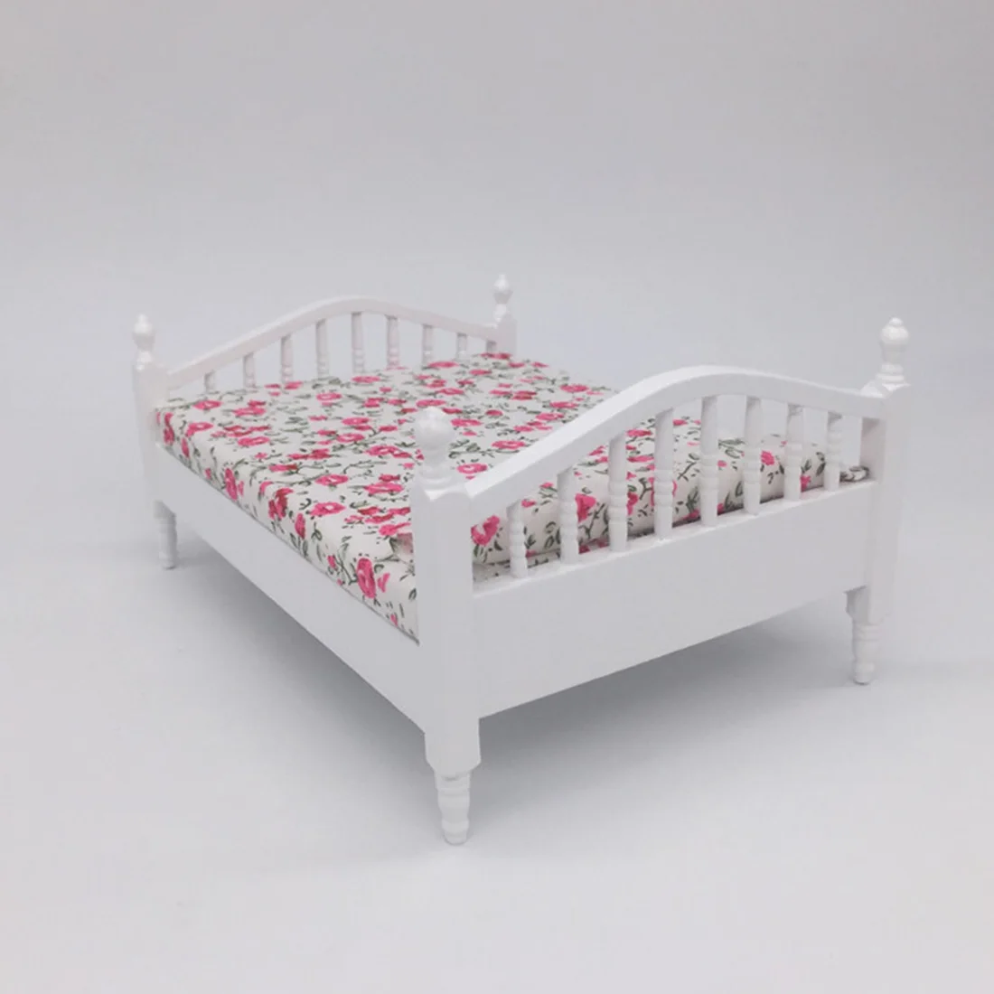  1/12 Scale Miniature Dollhouse Pocket Double Bed Model Diy Assembly Dolls Houses Accessories - Dark