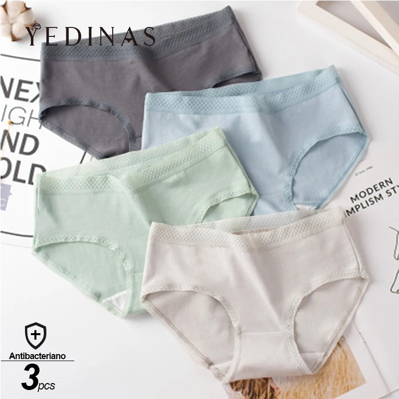Yedinas 3pcs/lot Sexy Solid Panties Womens Cotton Big The Size Briefs Women Antibacterial Breathable Mid Waist Underwear Female | Женская
