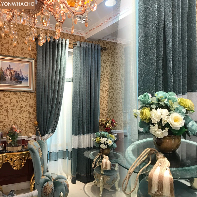 Custom curtains Gauze solid color blue white bedroom simple modern study European sheer curtain tulle B598