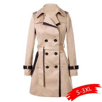 

Autumn Women Double Breasted Long Trench Coat Khaki With Belt Classic Casual Office Lady Business Outwear Fall