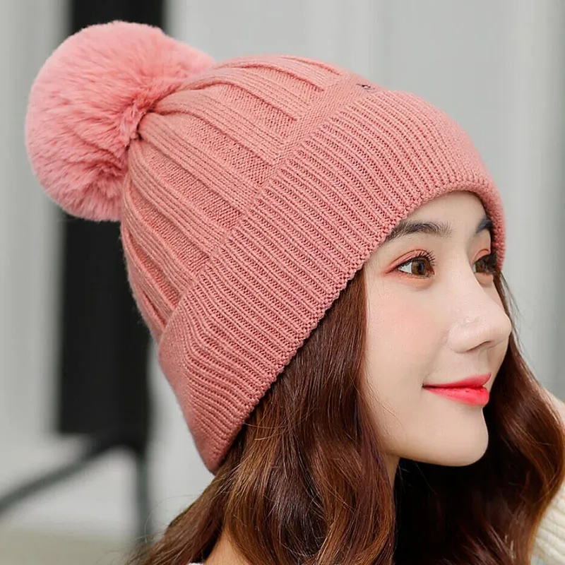 Skullies Beanies зимняя женская шапка вязаная теплая шапка с помпоном Модная брендовая теплая вязаная шапка плюс бархат