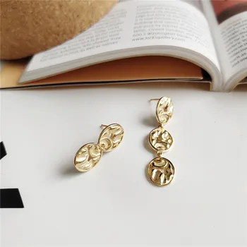 

RUIYI Real 925 Sterling Silver Women Geometric Irregular Stud Earrings Girls Oval Uneven Asymmetry Design 18K Gold Chic Earrings
